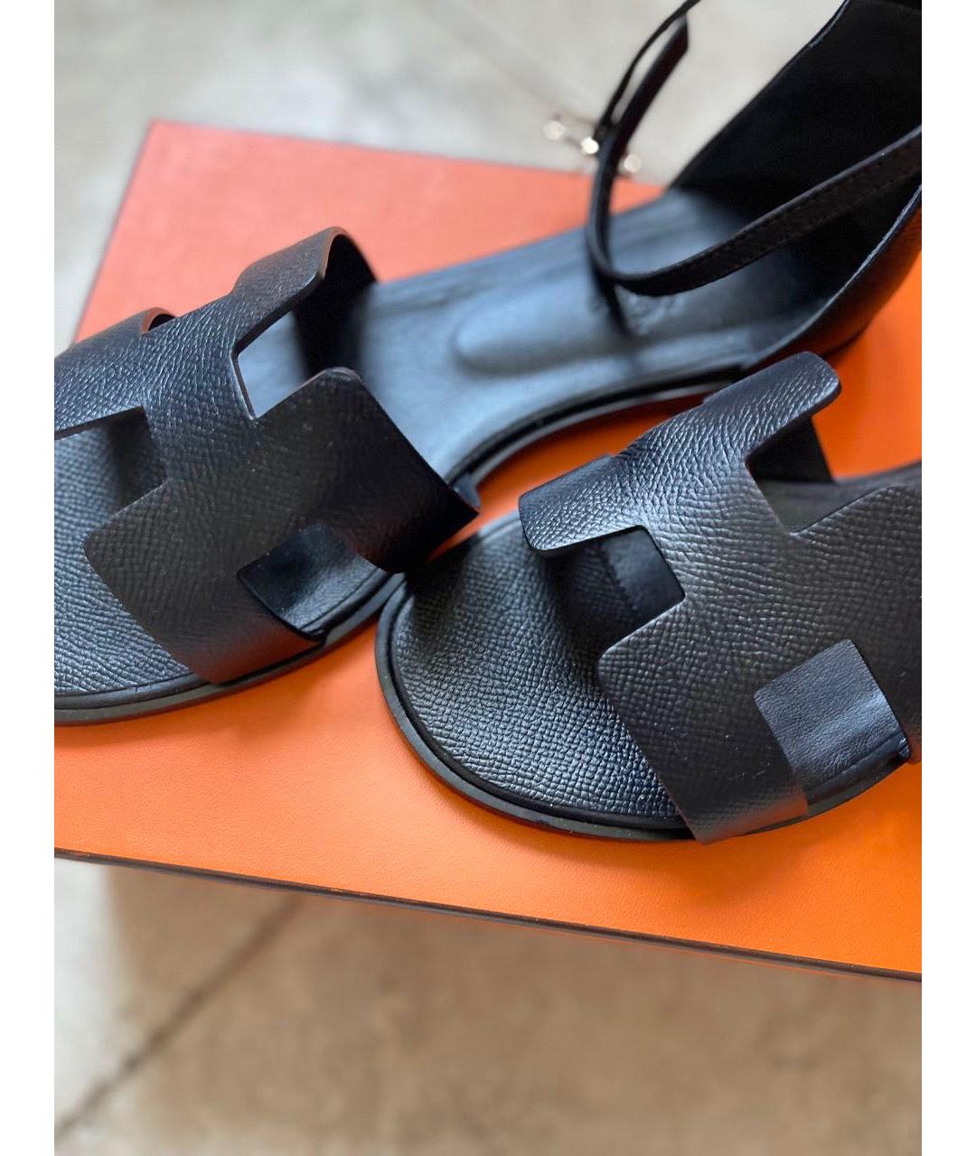 HERMES Черные кожаные сандалии, фото 7
