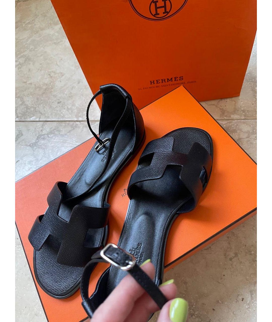 HERMES Черные кожаные сандалии, фото 3