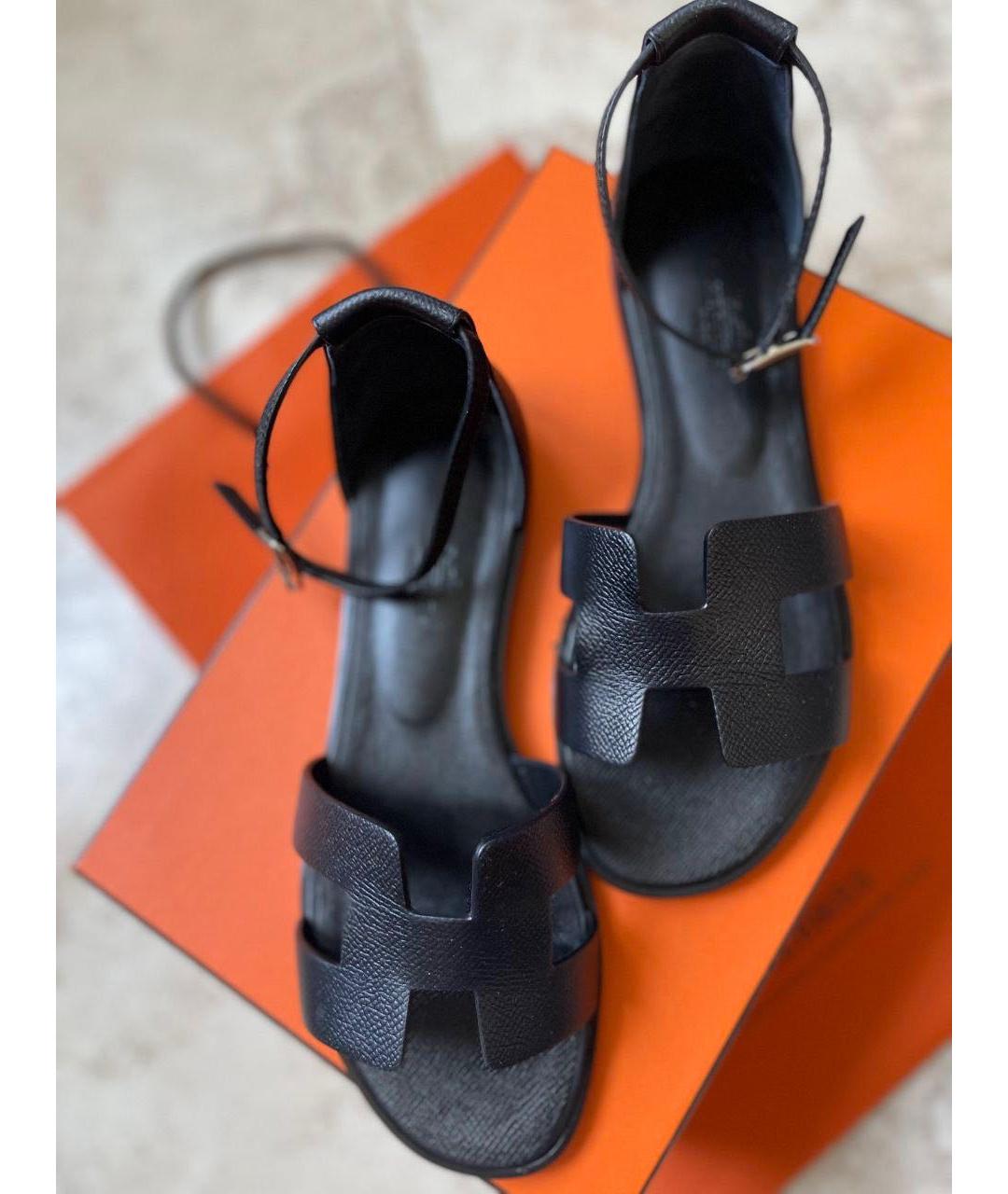 HERMES Черные кожаные сандалии, фото 2