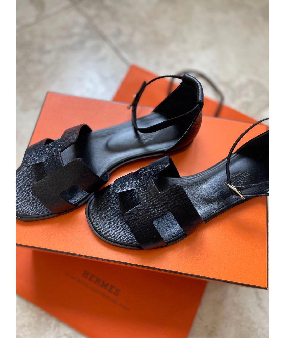 HERMES Черные кожаные сандалии, фото 8