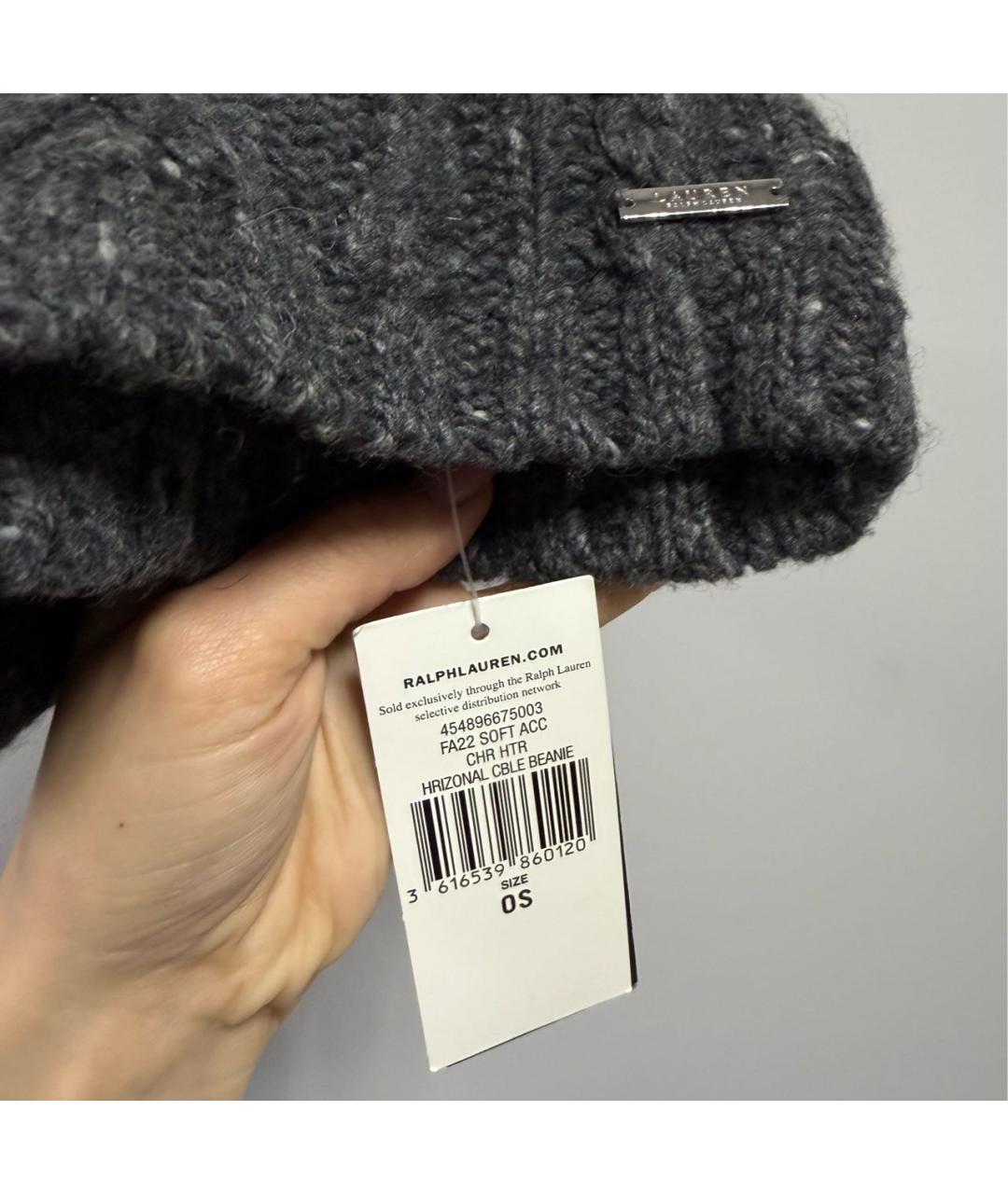 RALPH LAUREN Серая шерстяная шапка, фото 3