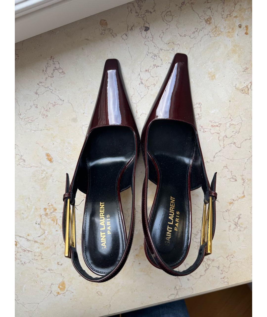 SAINT LAURENT Бордовые кожаные туфли, фото 3