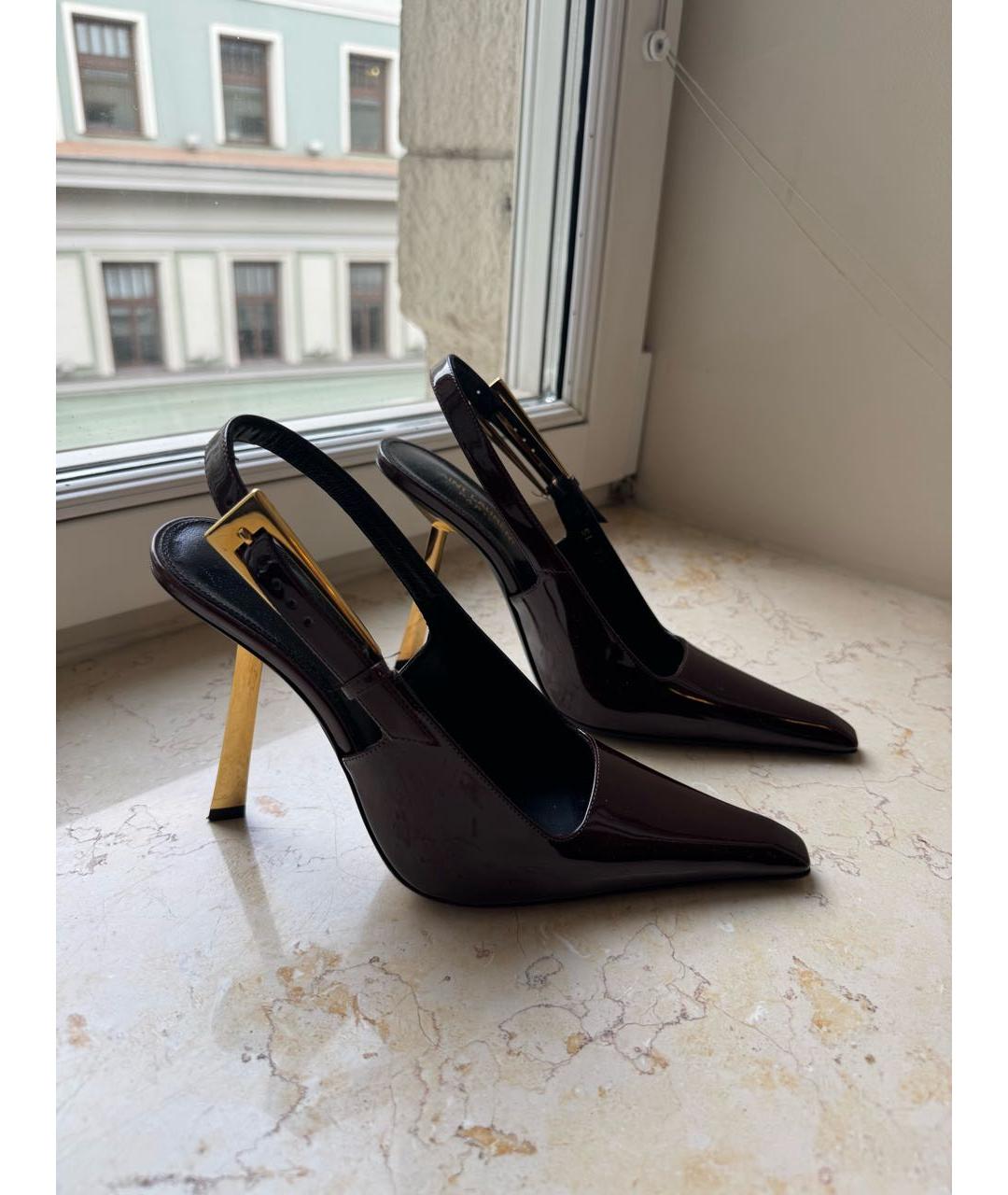 SAINT LAURENT Бордовые кожаные туфли, фото 6