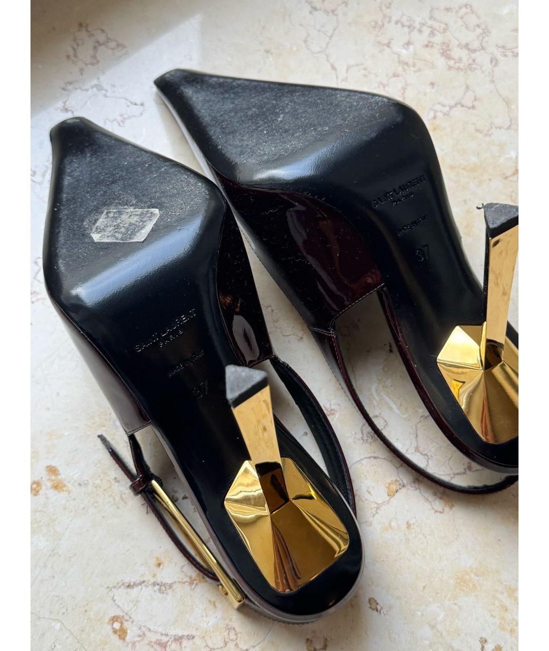 SAINT LAURENT Бордовые кожаные туфли, фото 5