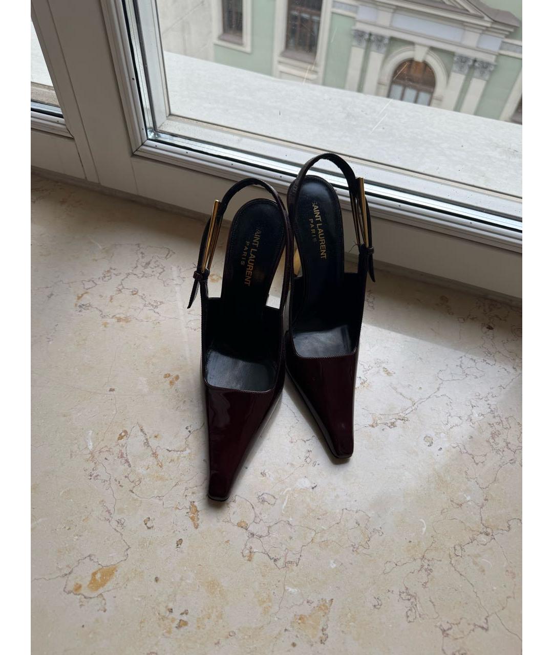 SAINT LAURENT Бордовые кожаные туфли, фото 2