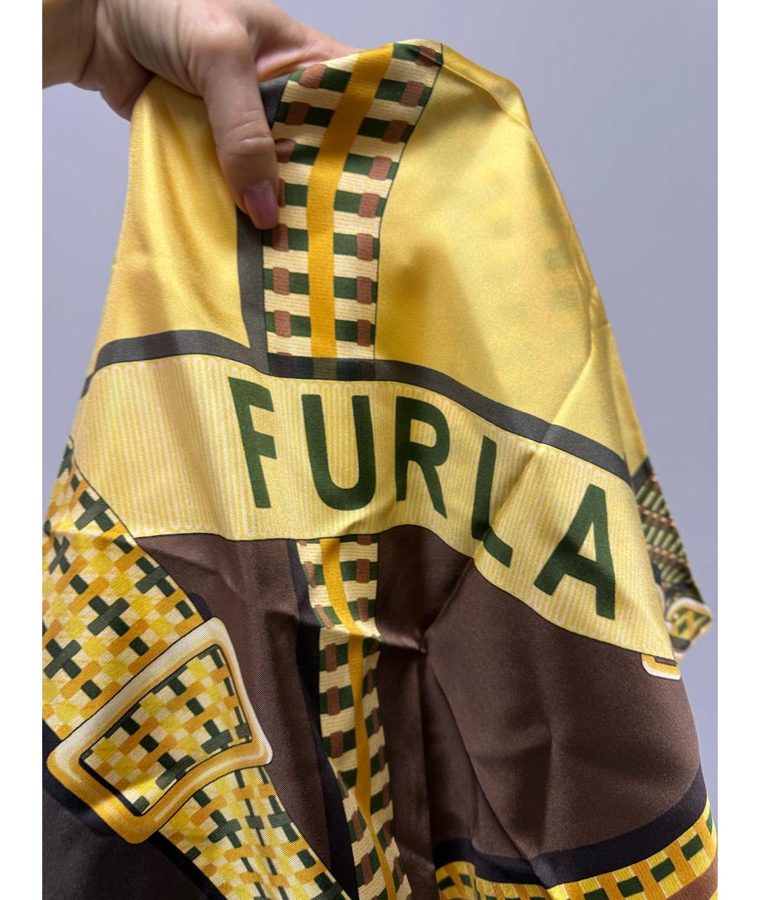 FURLA Горчичный шелковый платок, фото 3