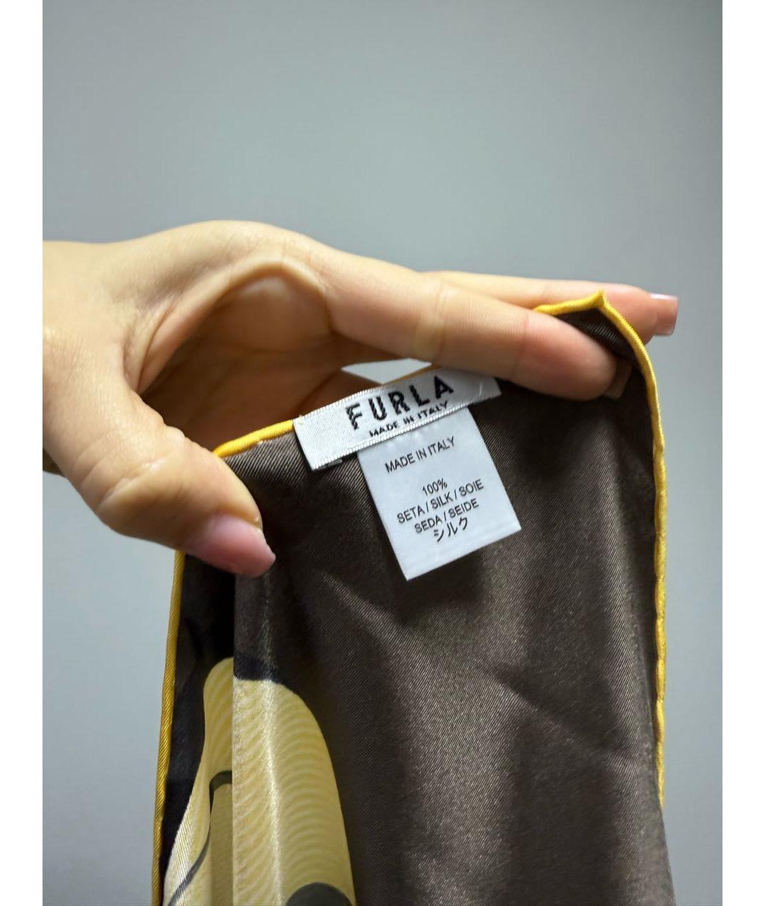 FURLA Горчичный шелковый платок, фото 4