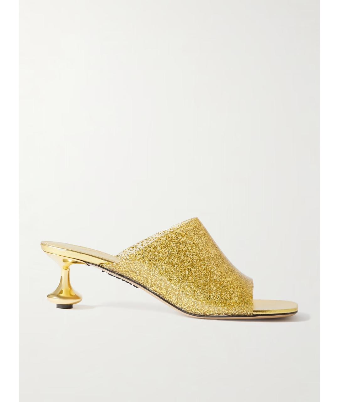 LOEWE Золотые кожаные мюли, фото 3