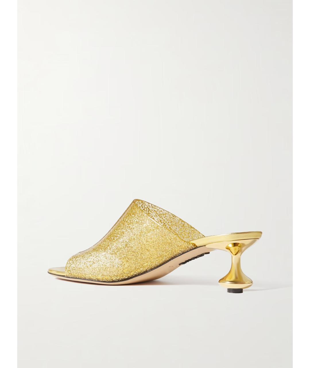 LOEWE Золотые кожаные мюли, фото 5