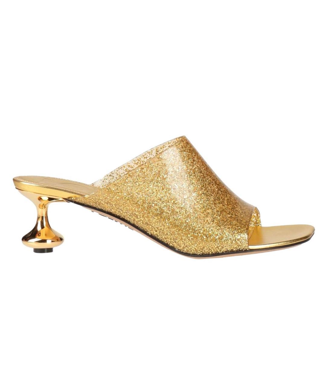 LOEWE Золотые кожаные мюли, фото 1