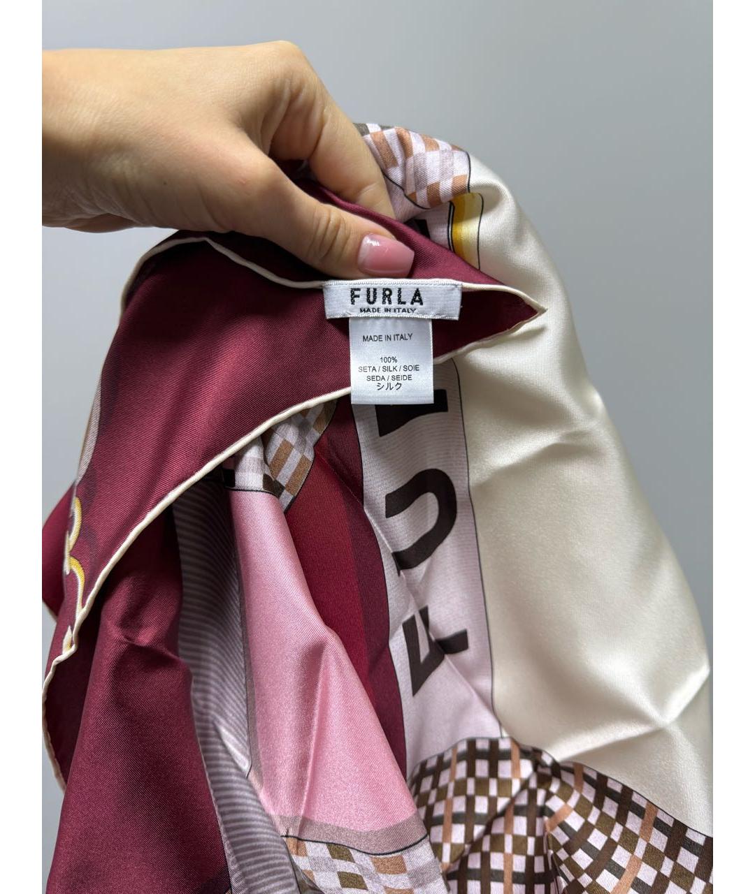 FURLA Бордовый шелковый платок, фото 5