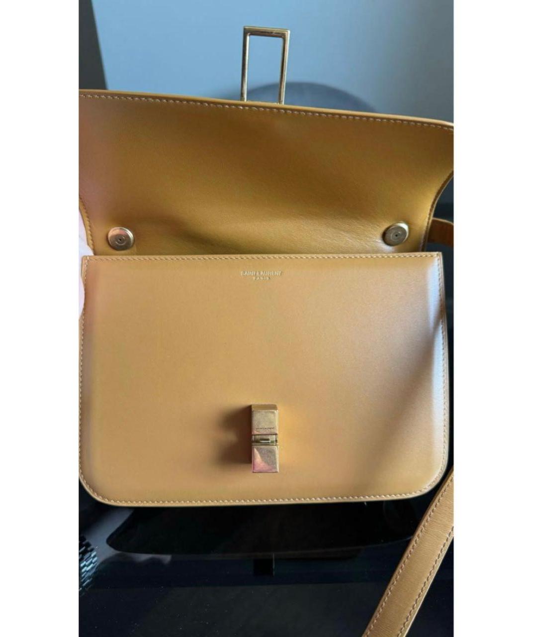 SAINT LAURENT Горчичная кожаная сумка через плечо, фото 5