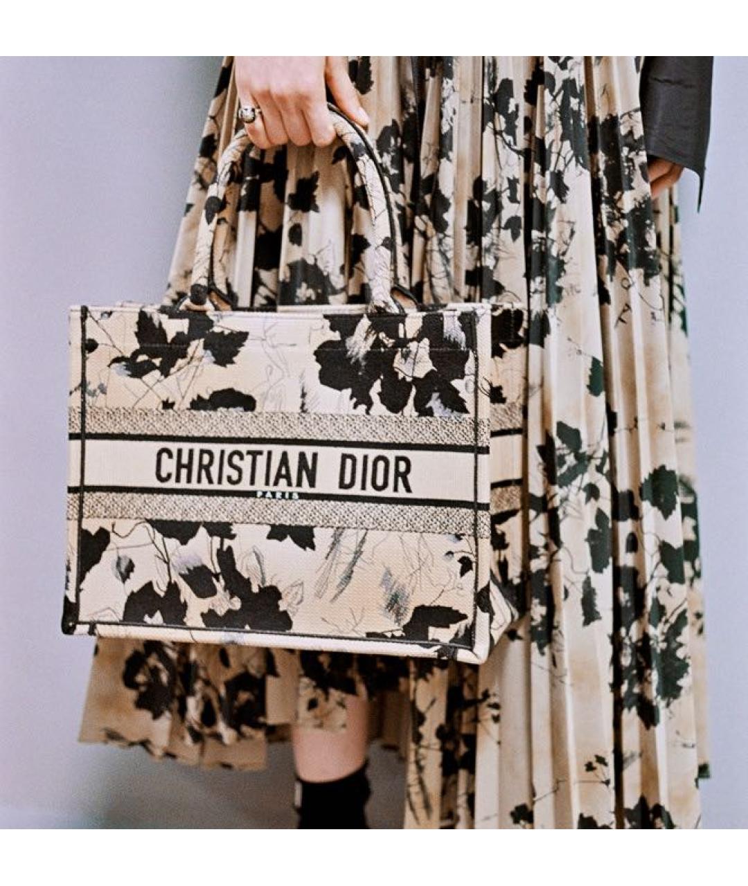 CHRISTIAN DIOR Бежевая жаккардовая сумка тоут, фото 2