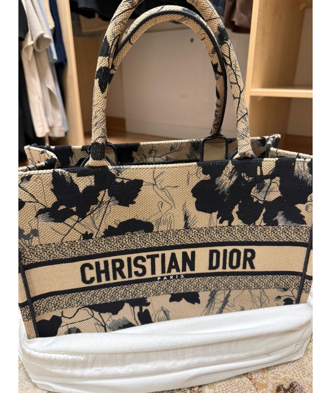 CHRISTIAN DIOR Бежевая жаккардовая сумка тоут, фото 3