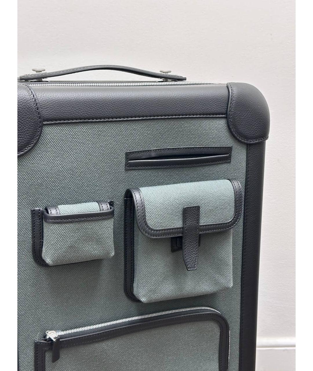 HERMES Хаки кожаный чемодан, фото 3