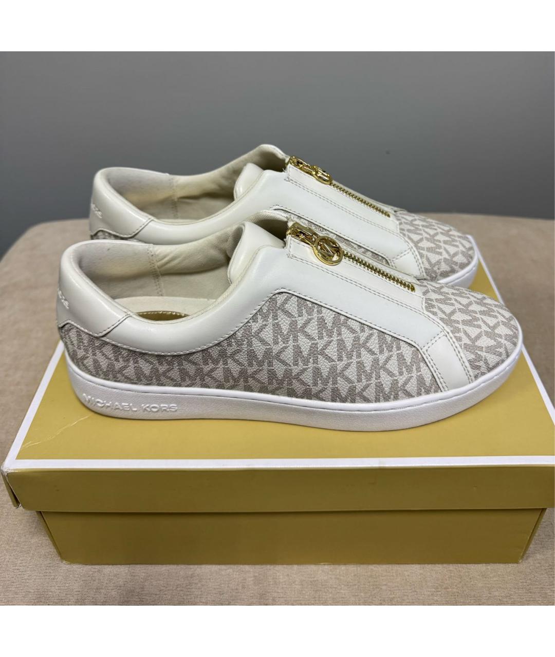 MICHAEL KORS Бежевые кожаные кеды, фото 5