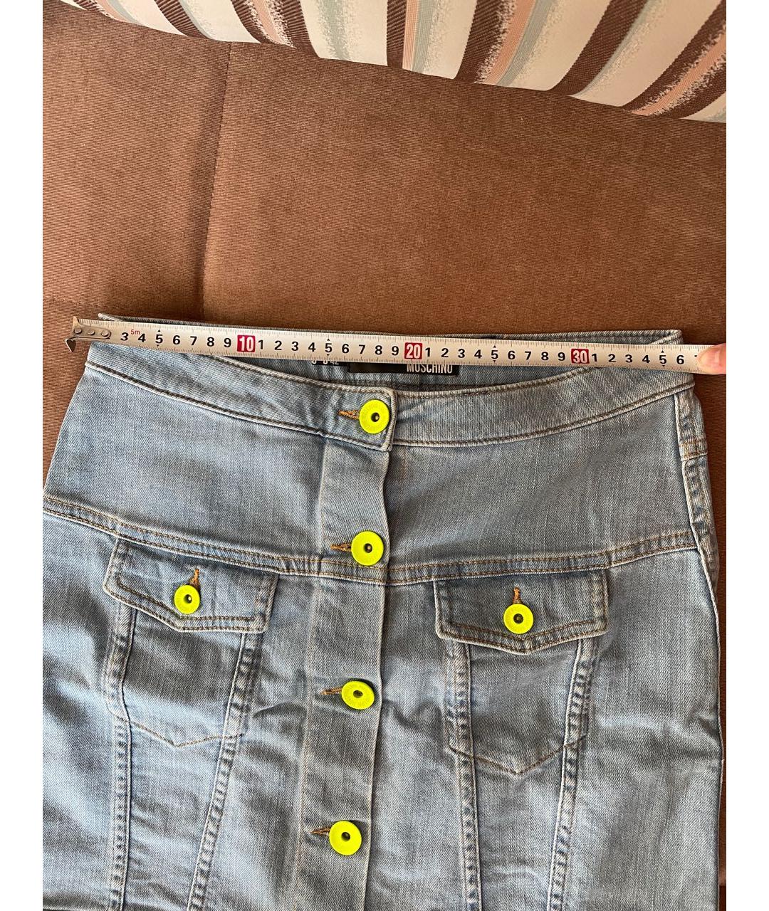 LOVE MOSCHINO Голубая деним юбка мини, фото 3