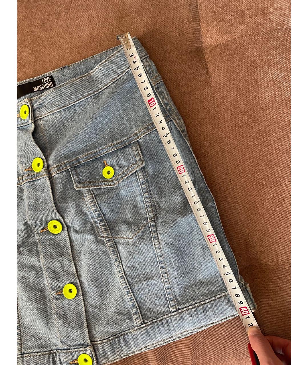 LOVE MOSCHINO Голубая деним юбка мини, фото 4