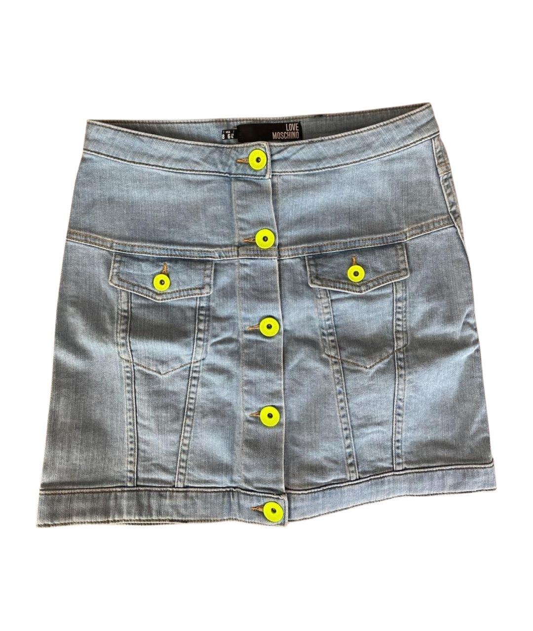 LOVE MOSCHINO Голубая деним юбка мини, фото 1