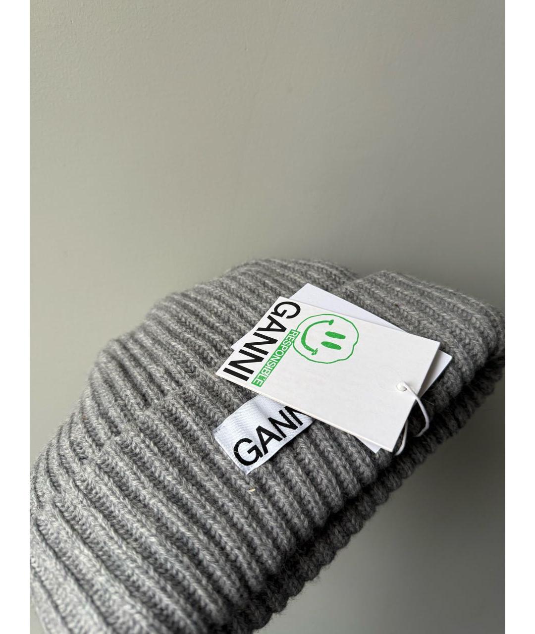 GANNI Серая шерстяная шапка, фото 2