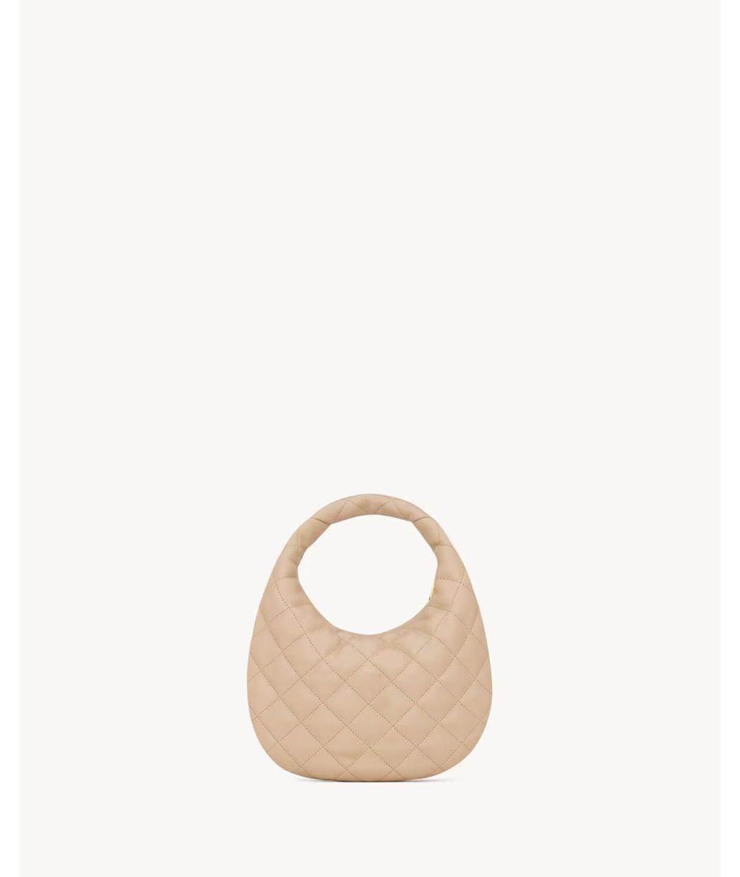 SAINT LAURENT Бежевая кожаная сумка с короткими ручками, фото 2