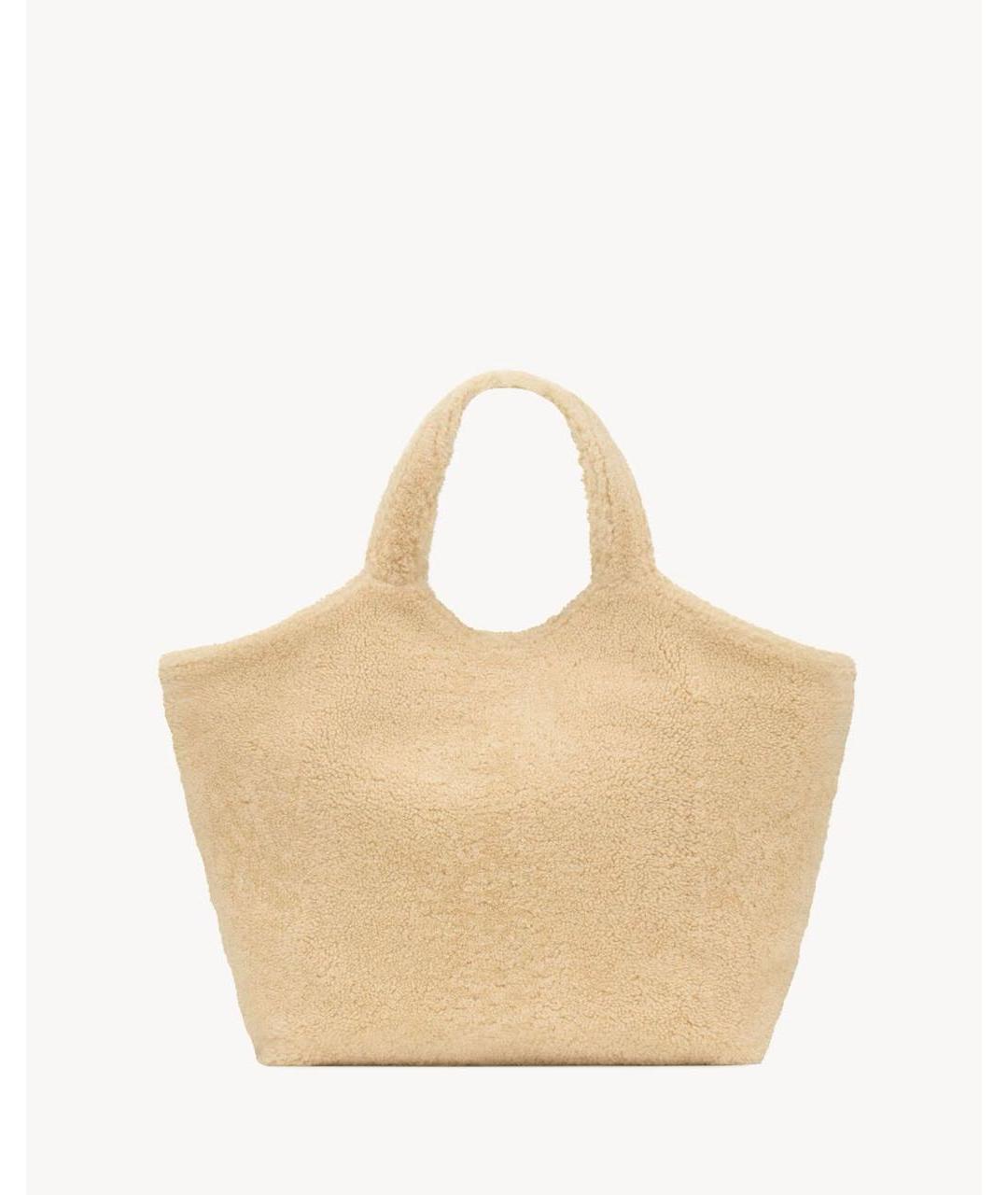 SAINT LAURENT Бежевая кожаная сумка с короткими ручками, фото 4