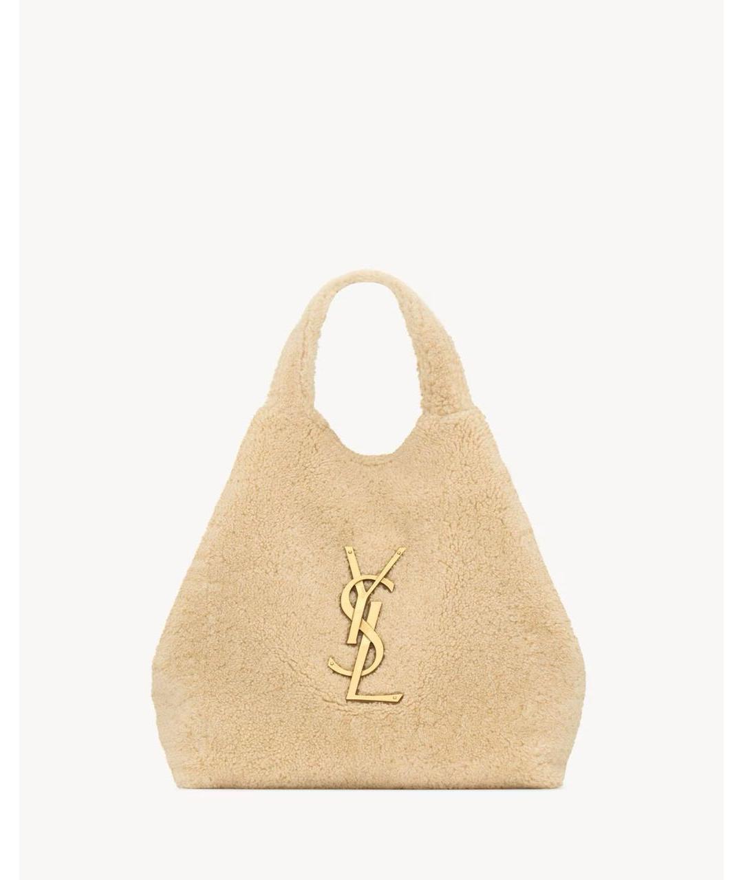 SAINT LAURENT Бежевая кожаная сумка с короткими ручками, фото 2