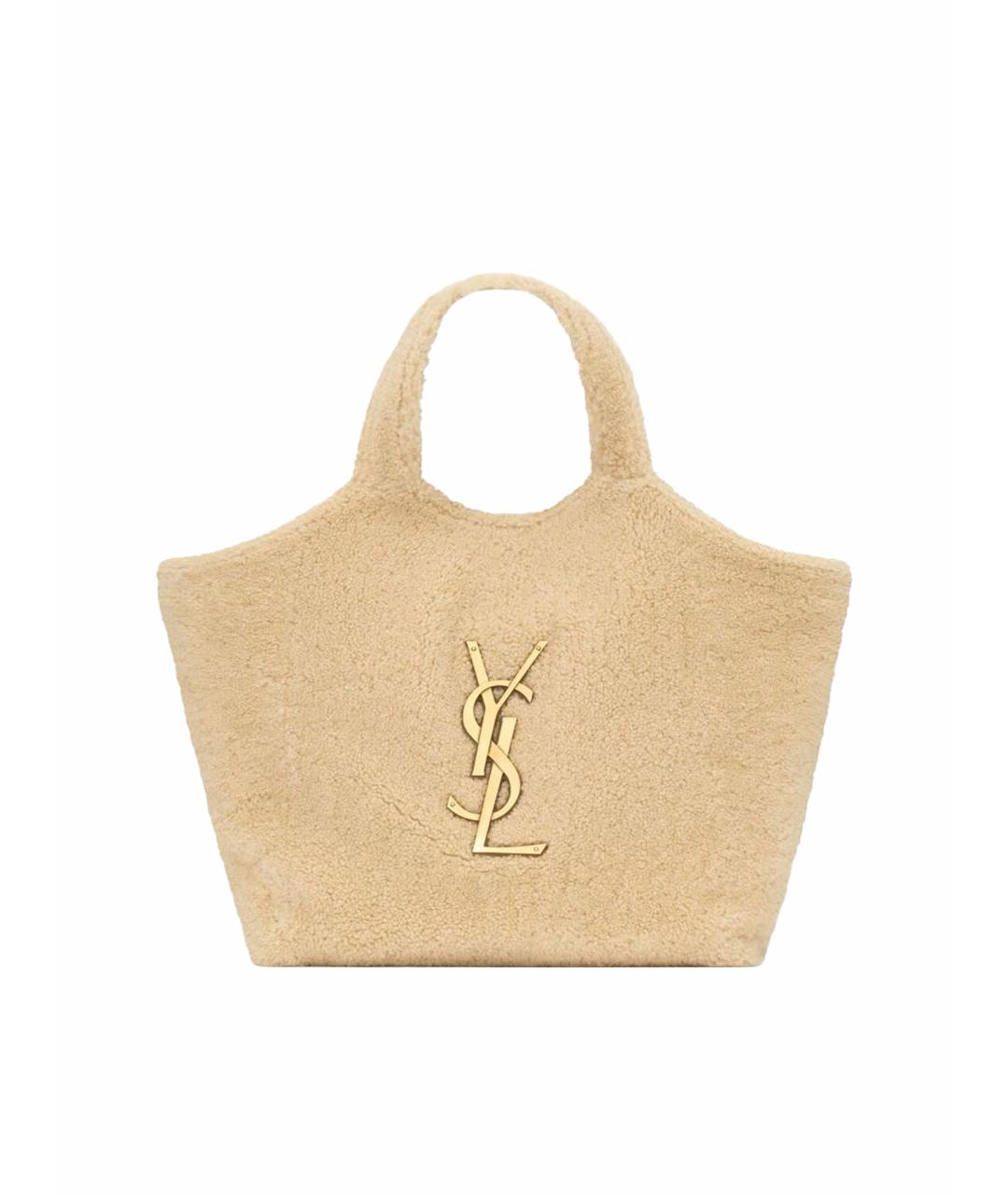 SAINT LAURENT Бежевая кожаная сумка с короткими ручками, фото 1
