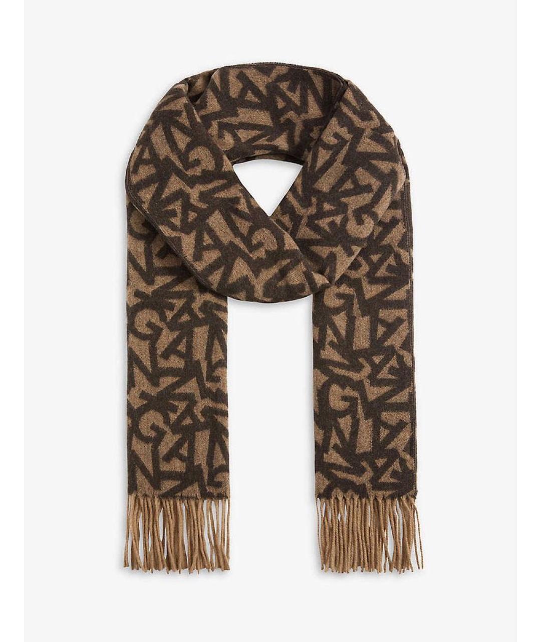 GANNI Коричневый шерстяной шарф, фото 5