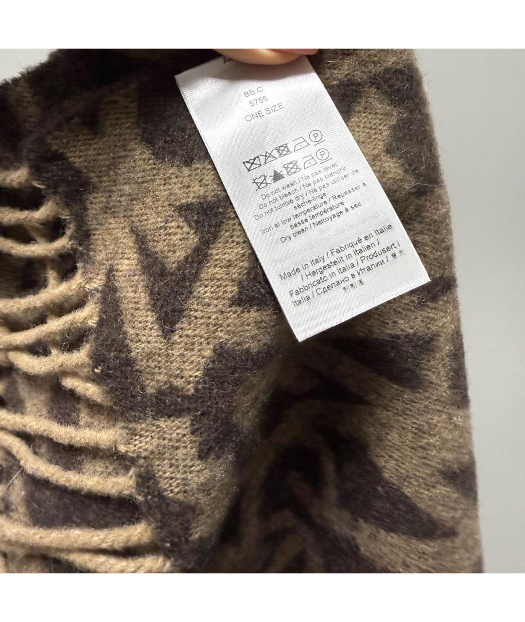 GANNI Коричневый шерстяной шарф, фото 4