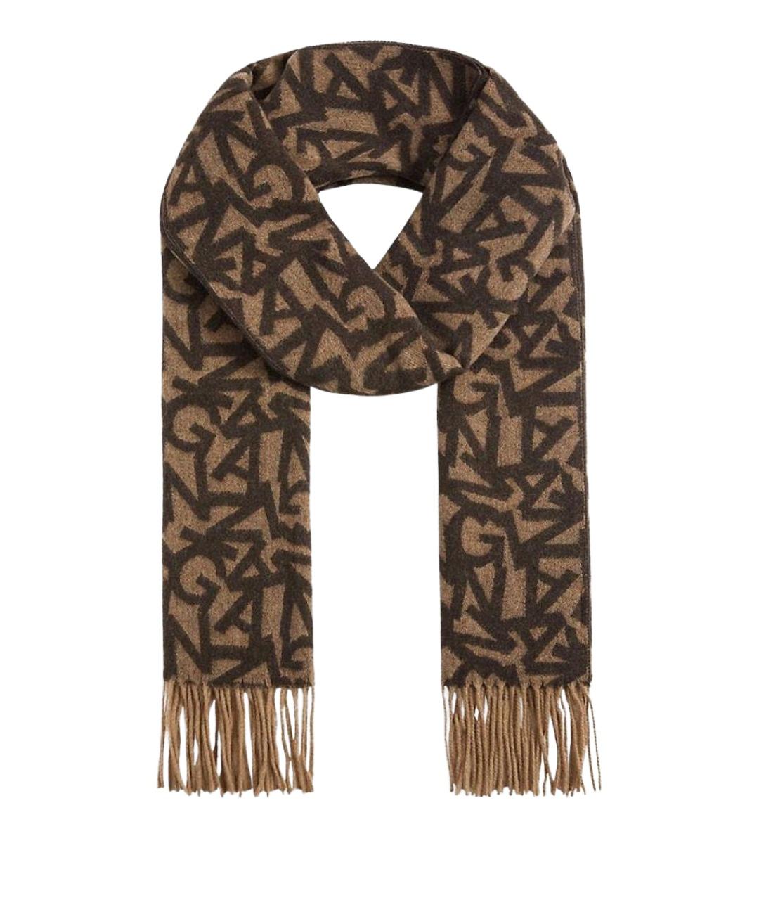 GANNI Коричневый шерстяной шарф, фото 1