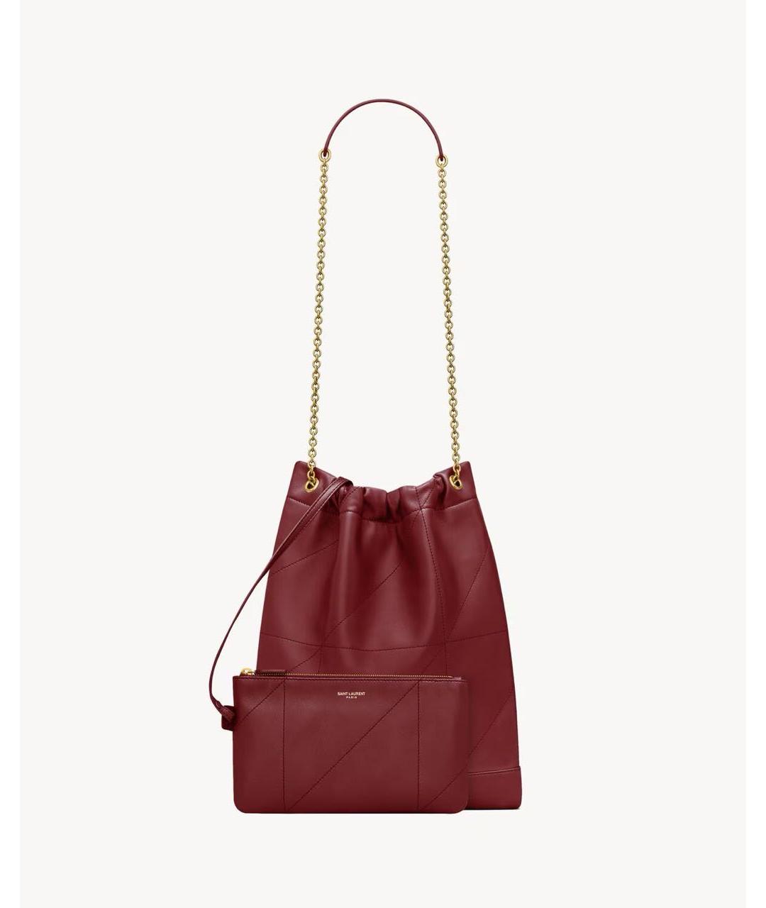 SAINT LAURENT Бордовая кожаная сумка с короткими ручками, фото 2