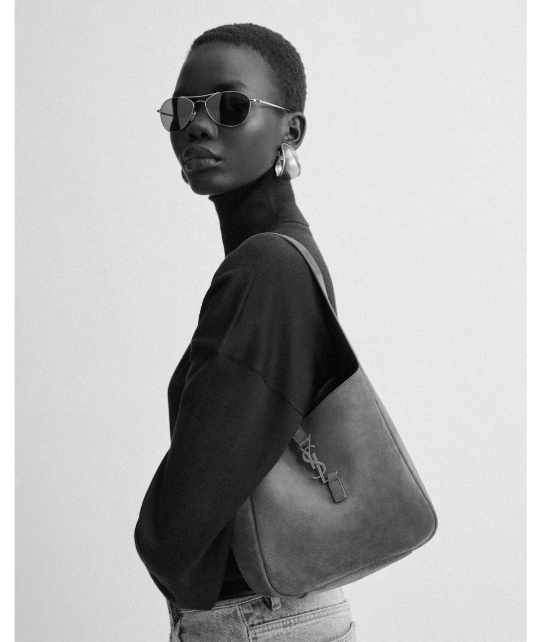 SAINT LAURENT Серая хлопковая сумка с короткими ручками, фото 2