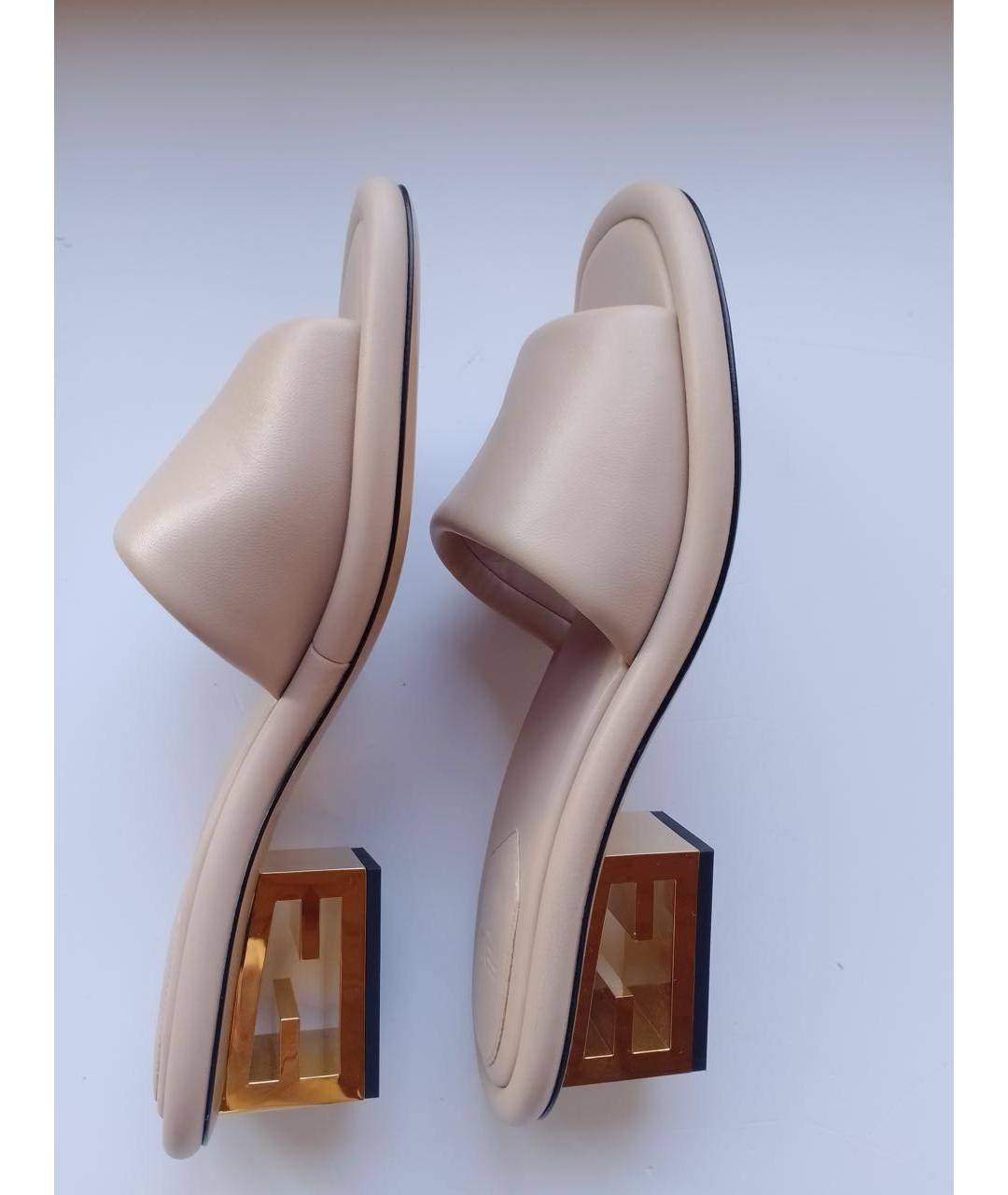 FENDI Бежевые кожаные мюли, фото 5