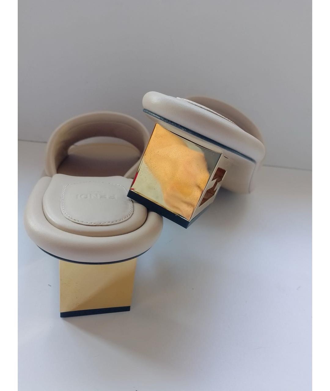 FENDI Бежевые кожаные мюли, фото 6