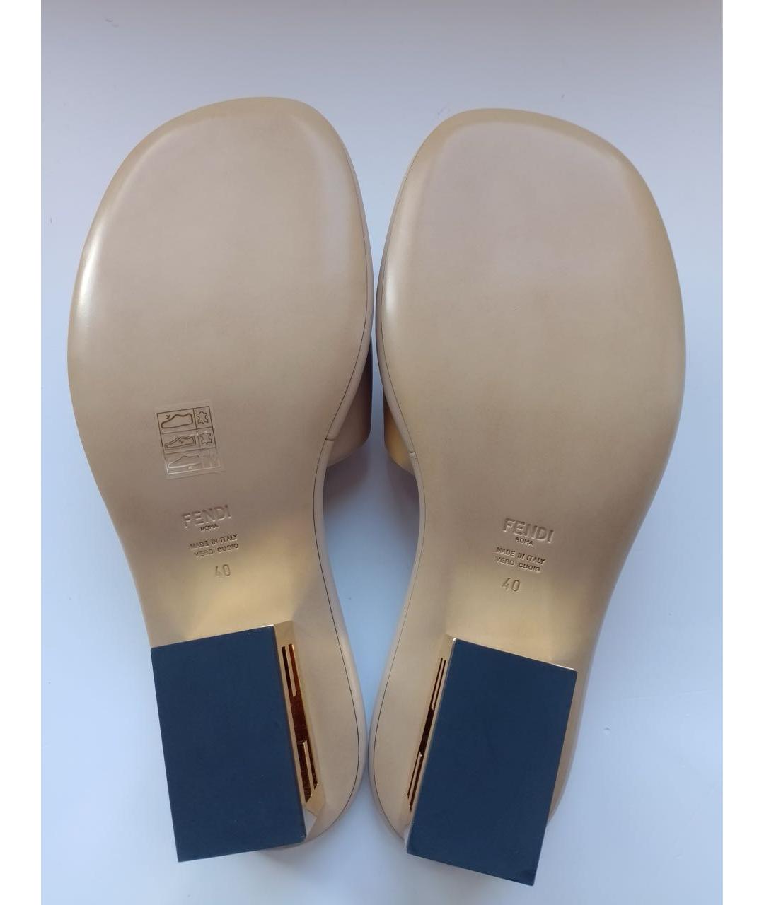 FENDI Бежевые кожаные мюли, фото 7