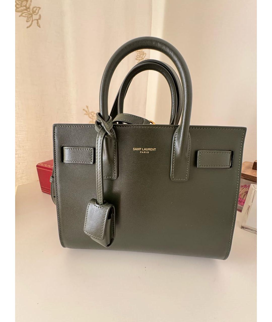 SAINT LAURENT Хаки кожаная сумка через плечо, фото 4
