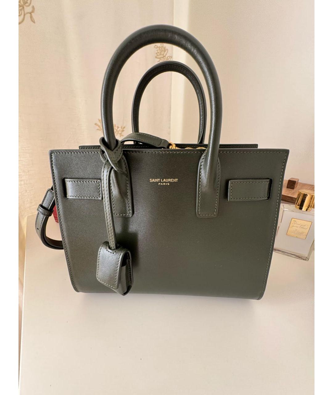 SAINT LAURENT Хаки кожаная сумка через плечо, фото 2