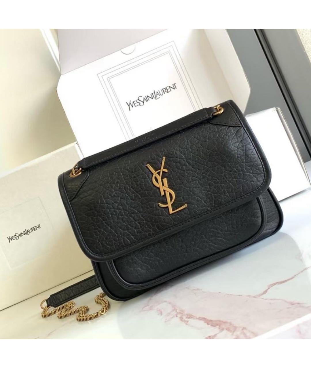 SAINT LAURENT Черная кожаная сумка через плечо, фото 2