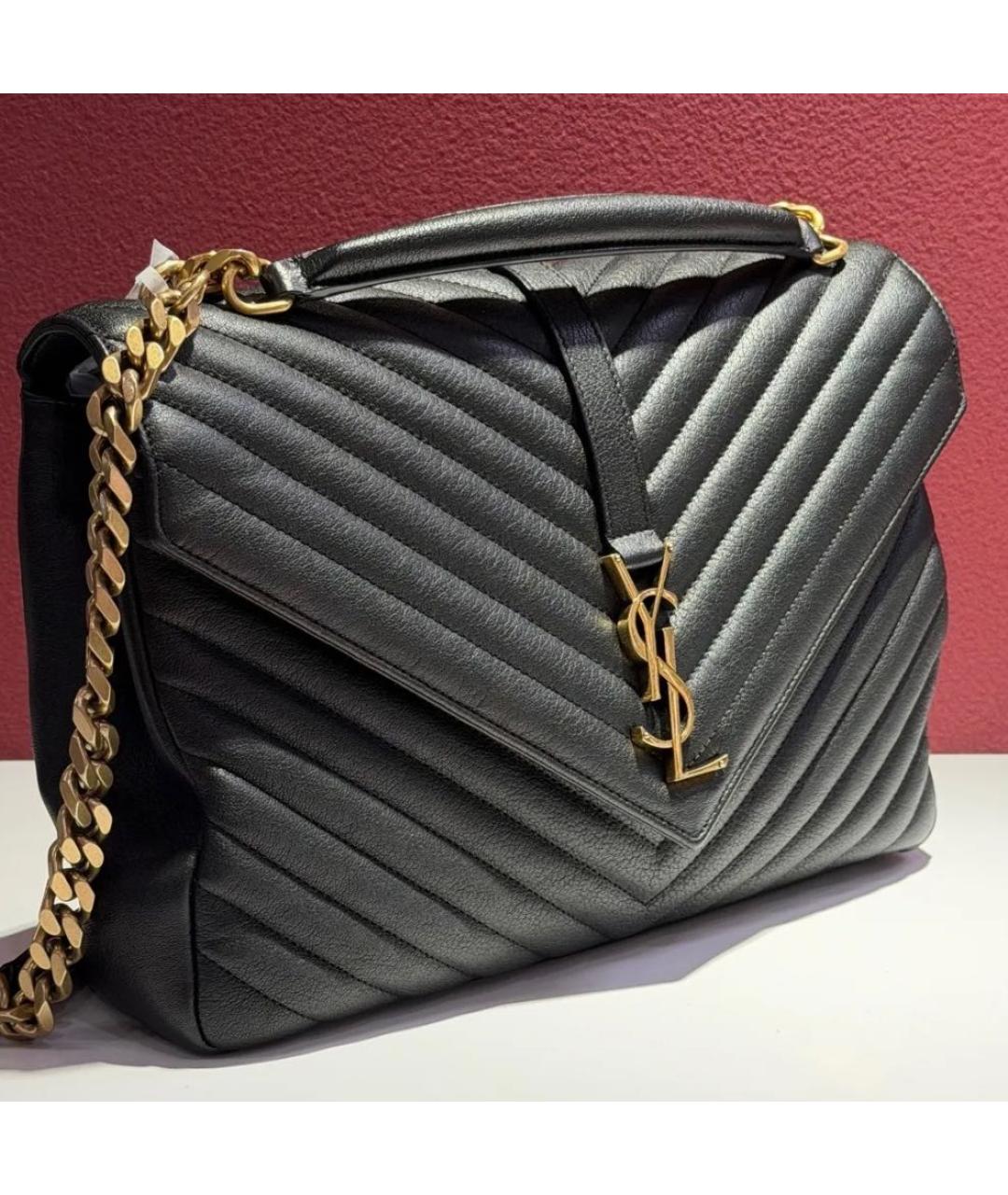 SAINT LAURENT Черная кожаная сумка через плечо, фото 5