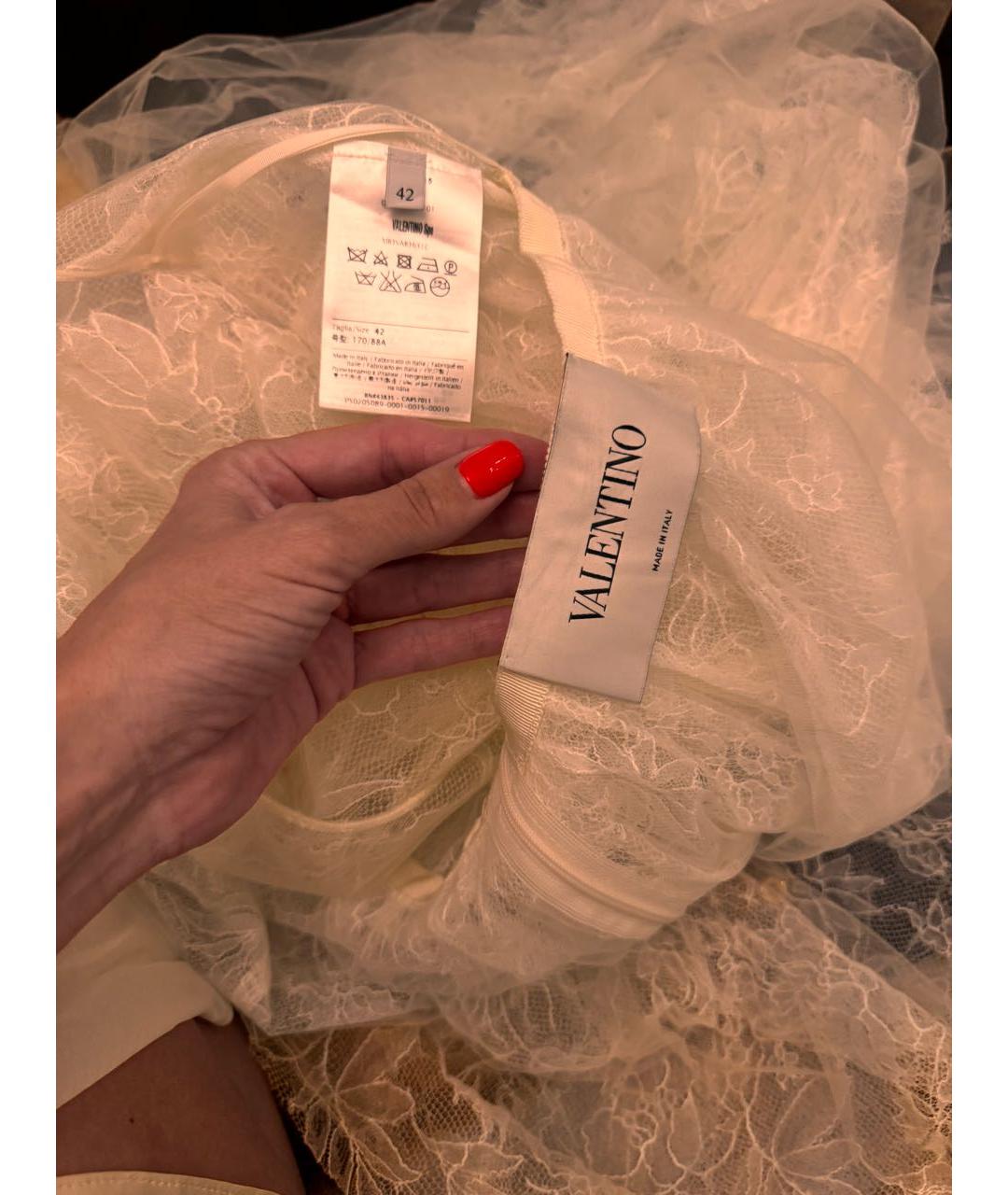 VALENTINO Бежевое кружевное коктейльное платье, фото 2