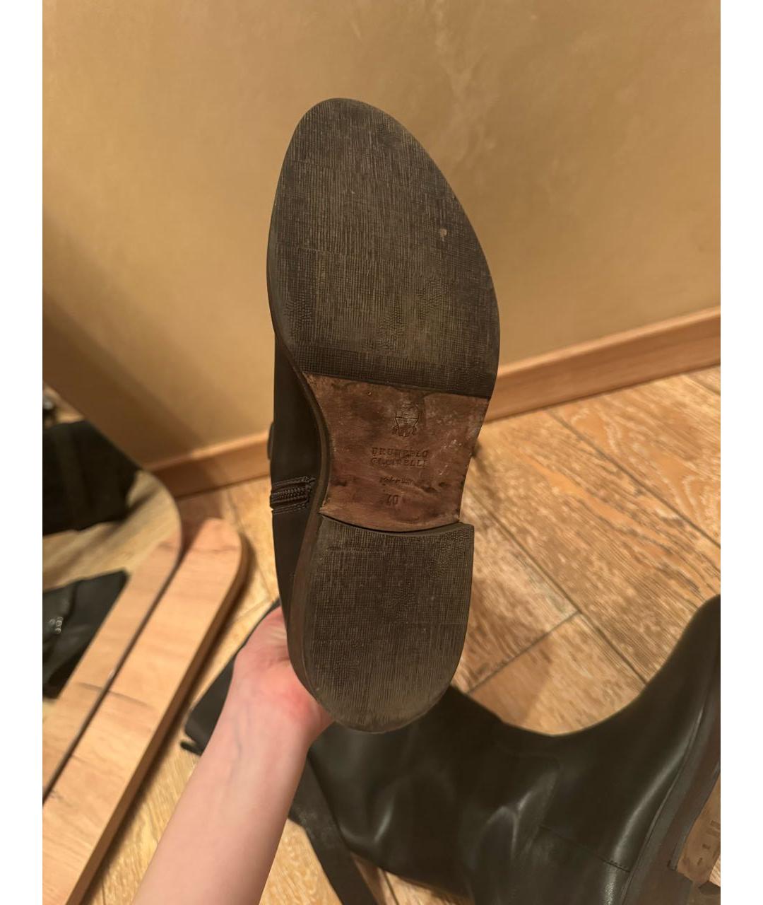 BRUNELLO CUCINELLI Черные кожаные сапоги, фото 6