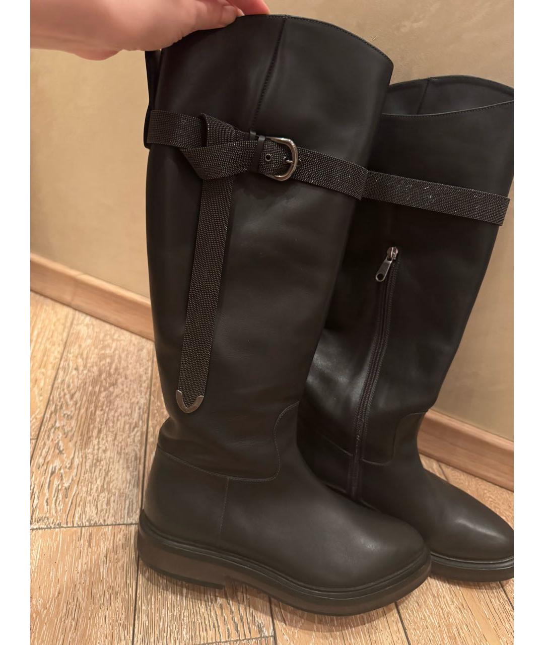 BRUNELLO CUCINELLI Черные кожаные сапоги, фото 7