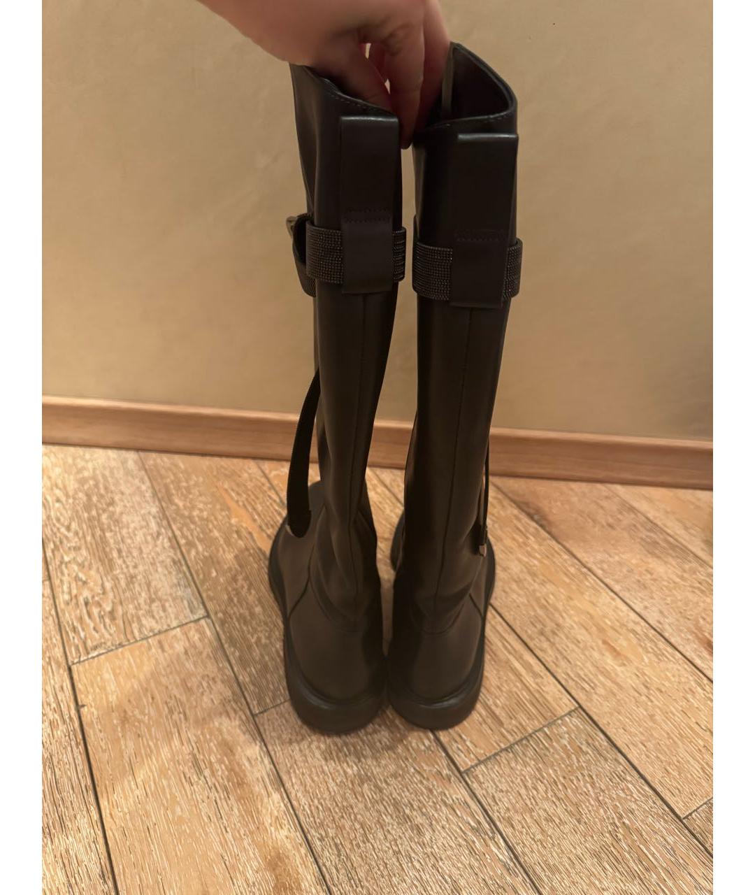 BRUNELLO CUCINELLI Черные кожаные сапоги, фото 4