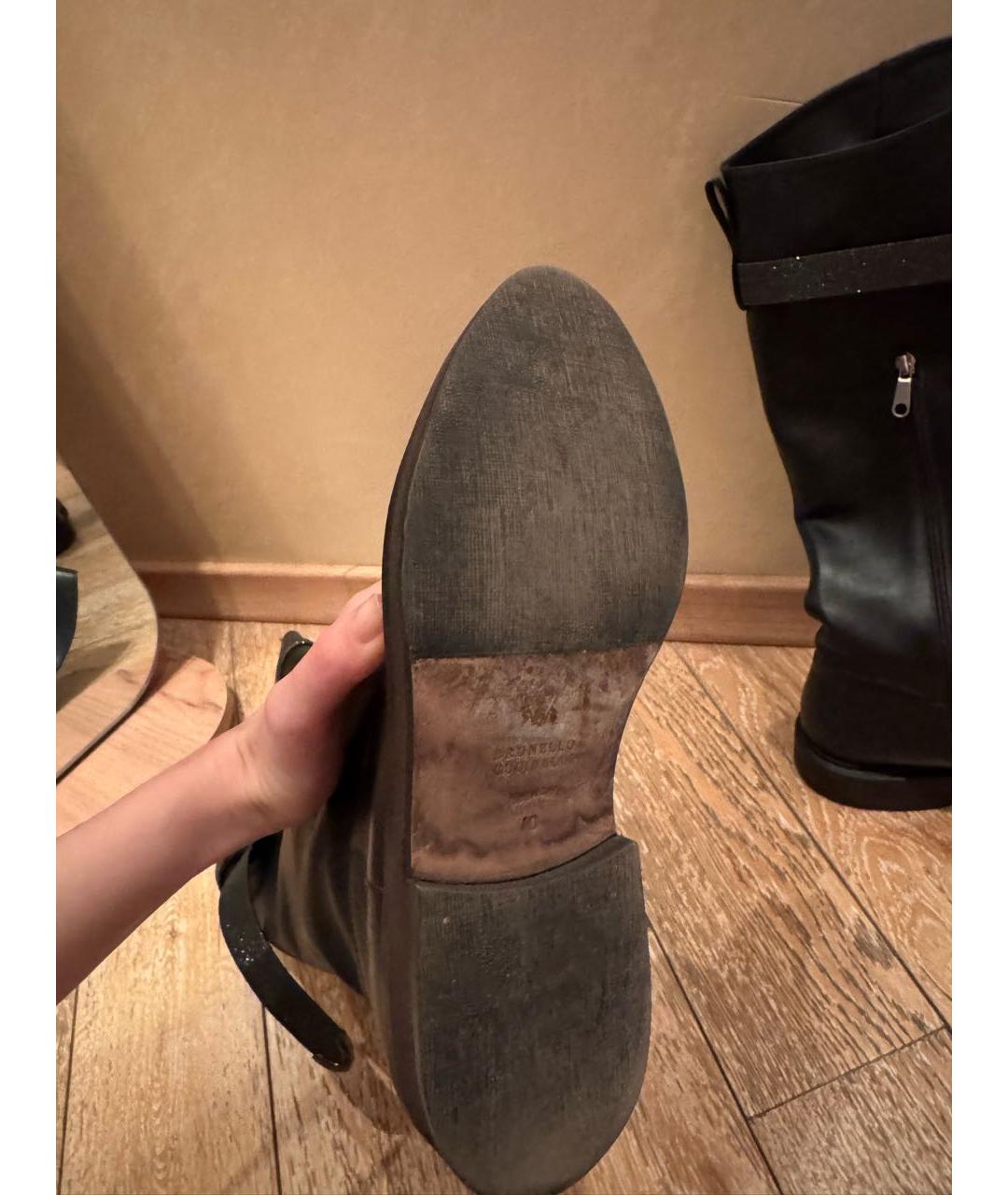 BRUNELLO CUCINELLI Черные кожаные сапоги, фото 5