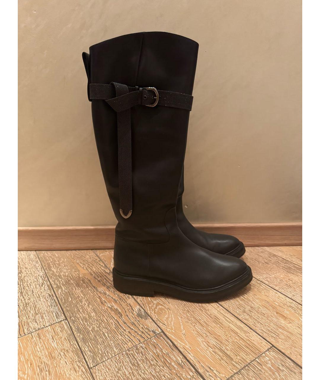 BRUNELLO CUCINELLI Черные кожаные сапоги, фото 9