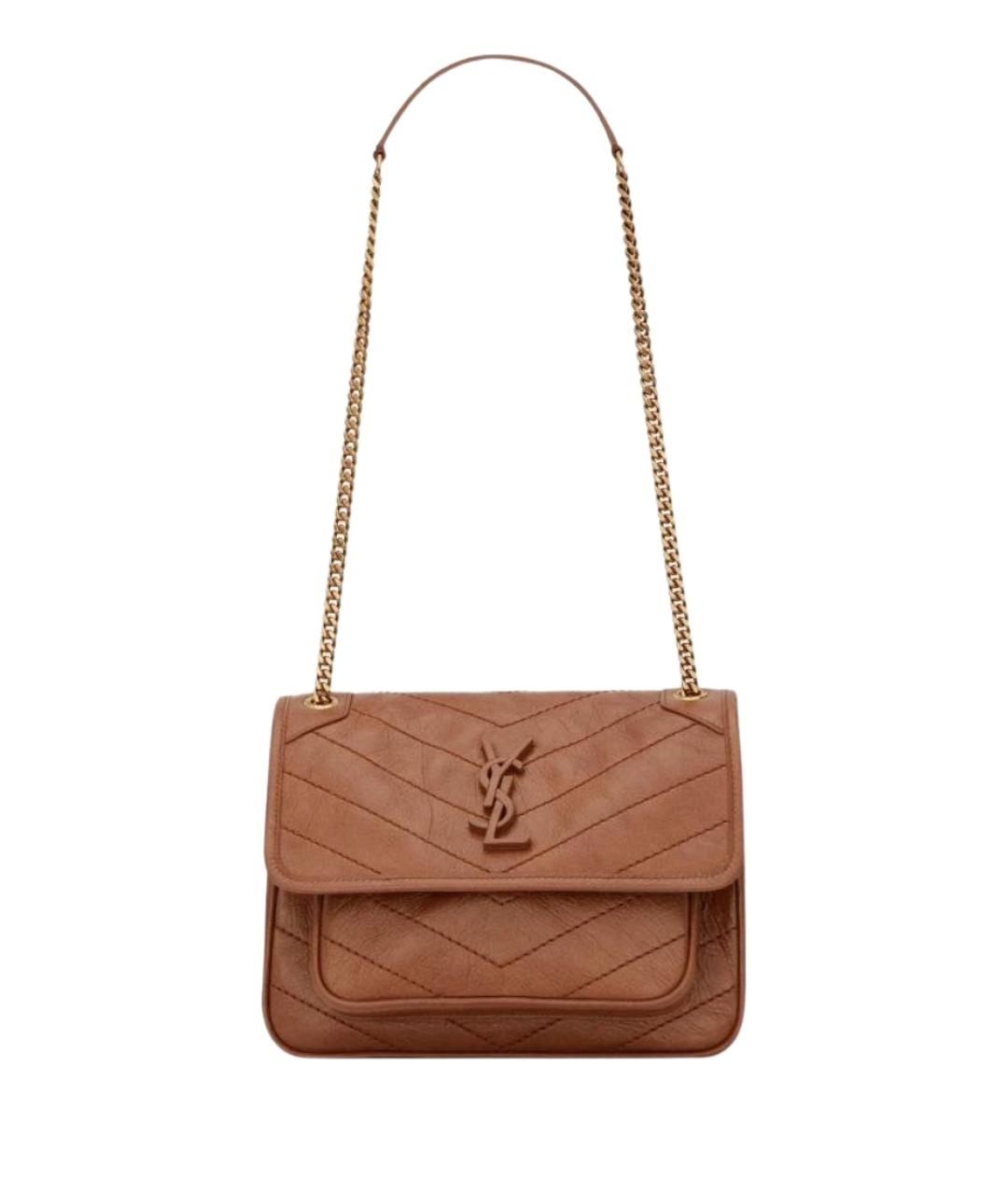 SAINT LAURENT Коричневая кожаная сумка через плечо, фото 1