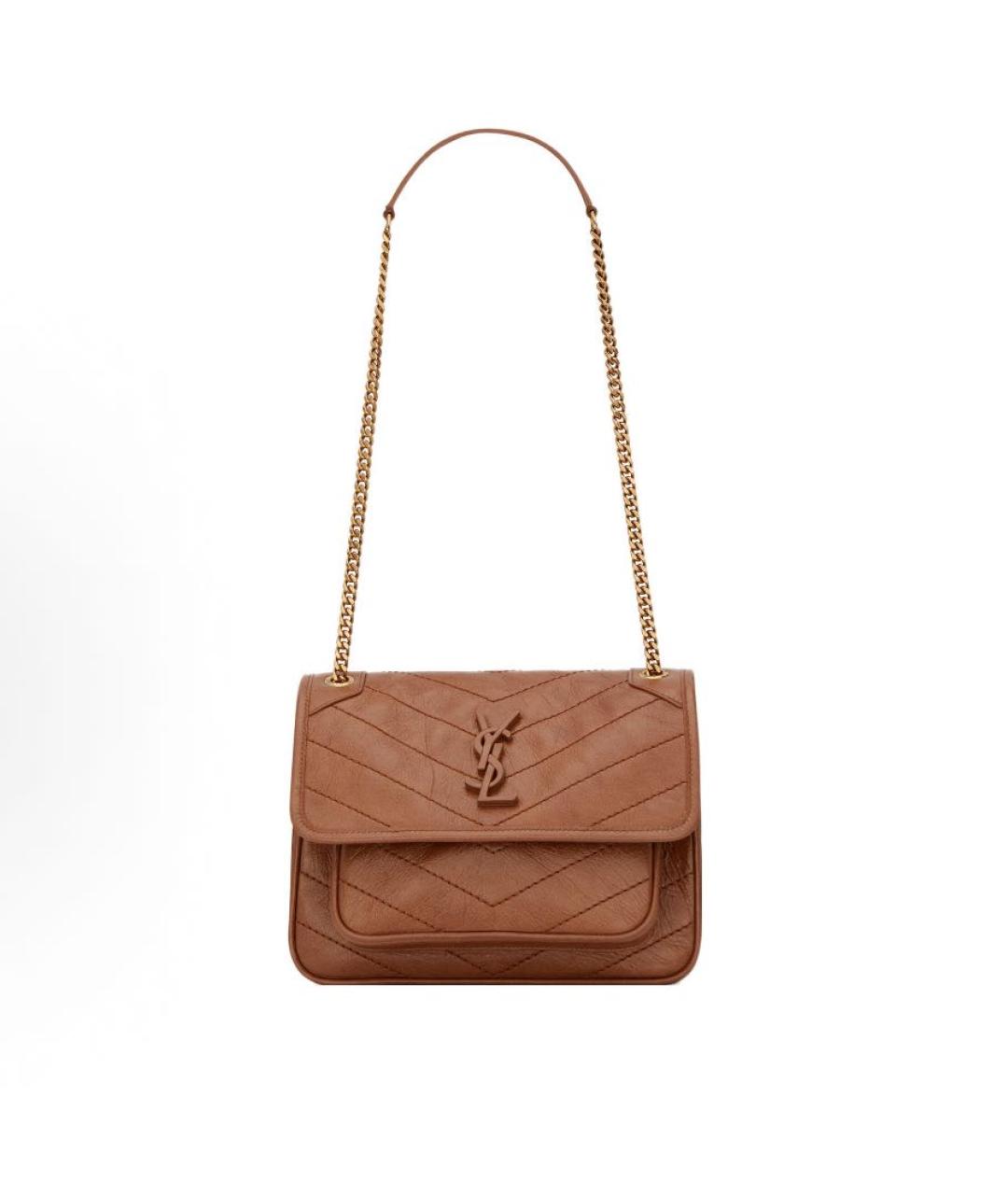 SAINT LAURENT Коричневая кожаная сумка через плечо, фото 3
