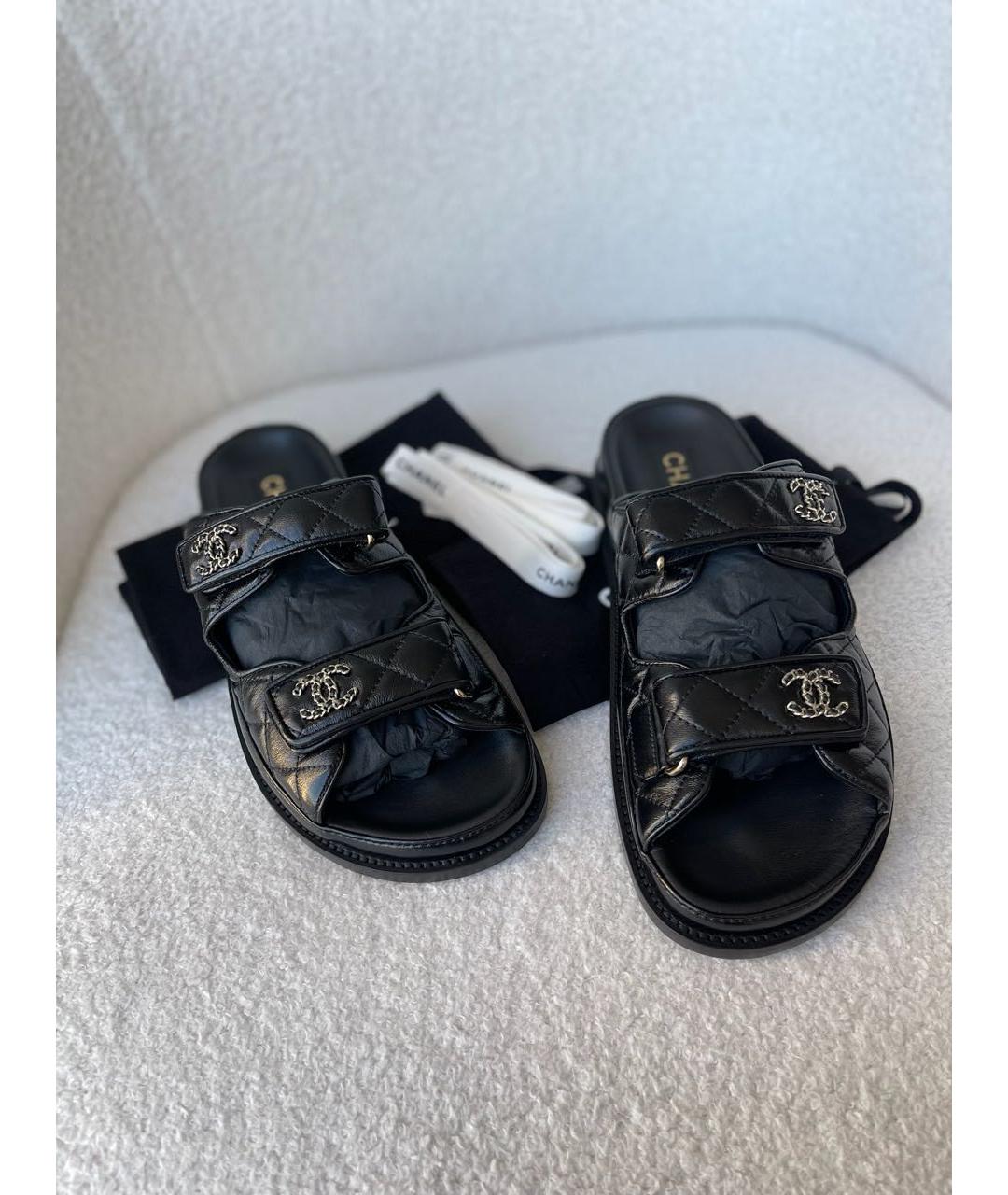 CHANEL Черные кожаные шлепанцы, фото 7