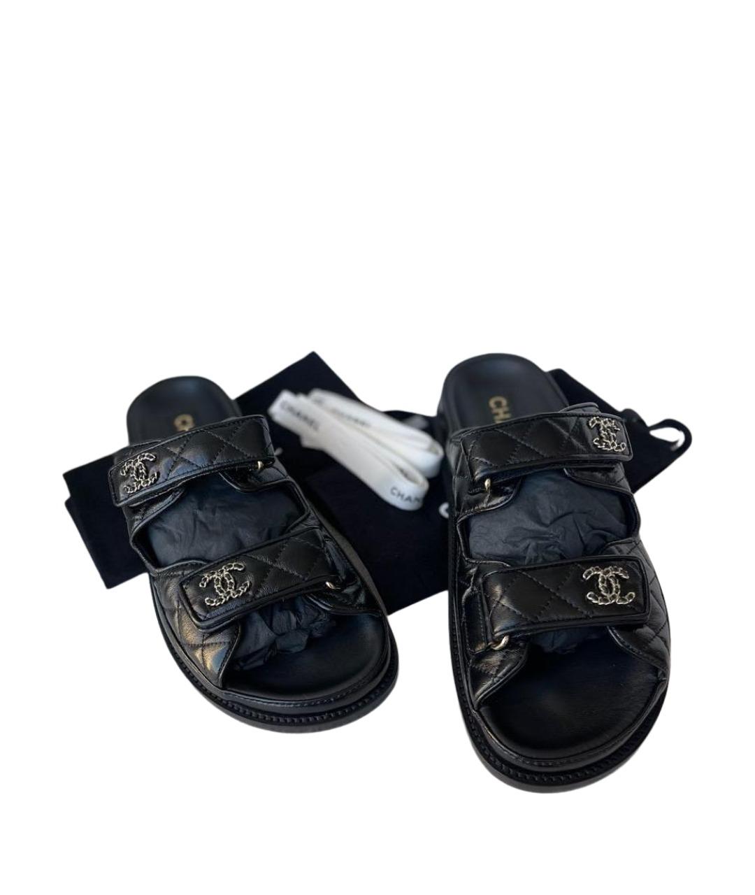 CHANEL Черные кожаные шлепанцы, фото 8